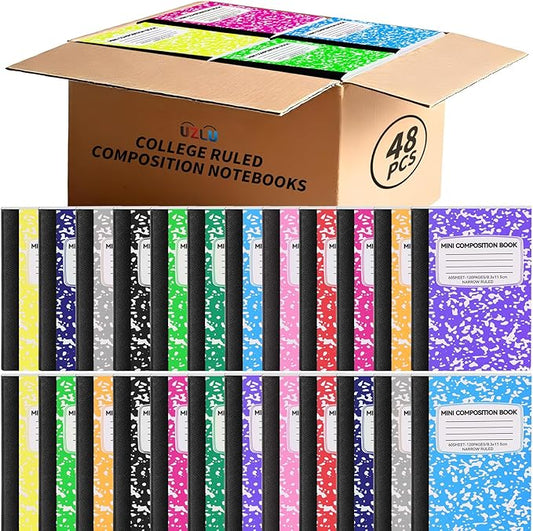 48 Pack Mini Composition Notebooks Bulk 12 Color 4.5" x 3.25" College Ruled Half Composition Notebook Narrow Ruled Small Pocket Marble Journal 60 Sheets for Students Office School Supplies