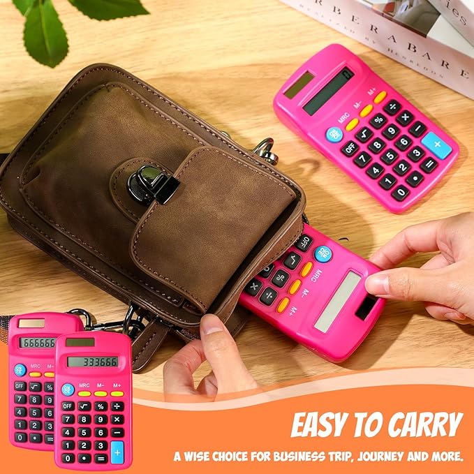 Copkim 24 Pack Student Mini Calculator for Classroom, 8-Digit Display Dual Powered Handheld Math Tools for Teachers, School Supplies and Classroom Rewards, Compact Design(Rose Red)
