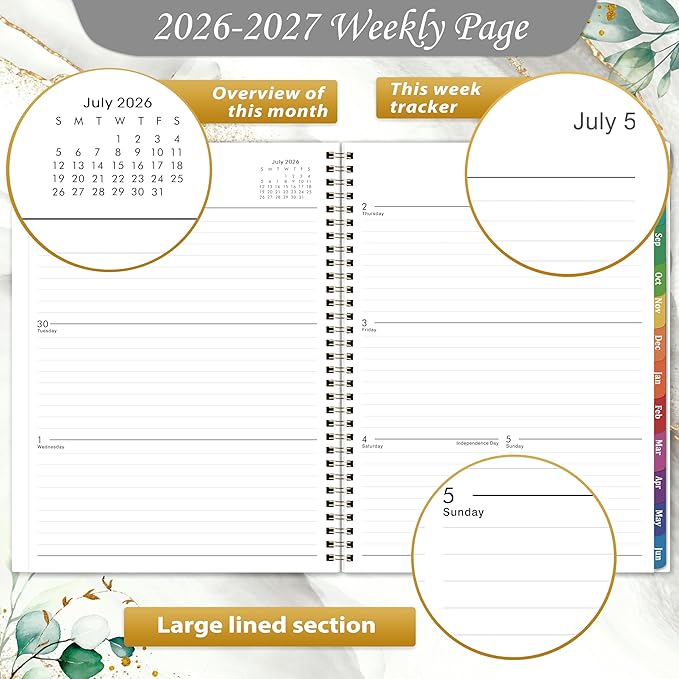 2026-2027 Planner - Academic 2026-2027 Planner, July 2026-June 2027, Weekly and Monthly Planner with 12 Month, 8.5" x 11", with Colorful Tabs, Inner Pocket