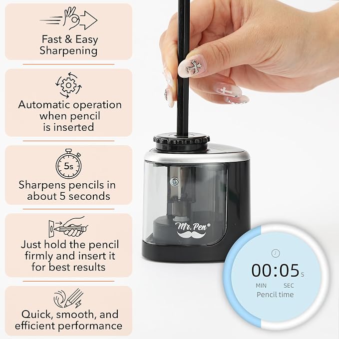 Mr. Pen- Electric Pencil Sharpener, Battery Operated with Spare Blade