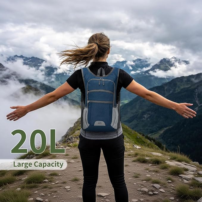 20L Lightweight Hiking Daypack, Foldable Travel Packable Backpack for Men Women for Cycling Camping Outdoor (Dark Blue)