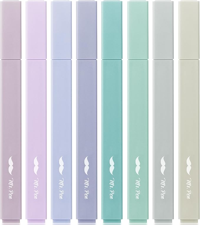 Mr. Pen- Aesthetic Highlighters No Bleed, 8 Pack, Pastel Colors, Chisel Tip, Cute Highlighters Assorted Colors for Journaling, Highlighting, Underlining, Fast Dry, Back to School Supplies