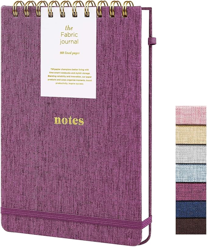A5 Top Spiral Notebook – Hardcover Journal 160 Pages 100 GSM Thick Paper With Elastic Band & Pen Holder Steno Pads College Ruled Writing Notebooks for Work School Travel purplish-red