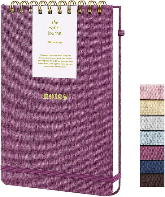 A5 Top Spiral Notebook – Hardcover Journal 160 Pages 100 GSM Thick Paper With Elastic Band & Pen Holder Steno Pads College Ruled Writing Notebooks for Work School Travel purplish-red