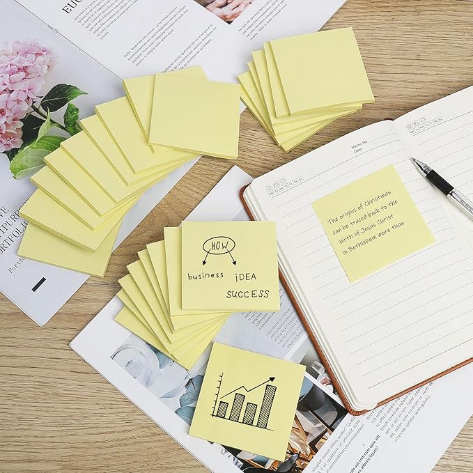 (24 Pack) Sticky Notes 3x3 in Yellow, Sticky Pads, Clean Removal, Recyclable, Self-Stick Pads, Easy to Post for Home, Office, Notebook