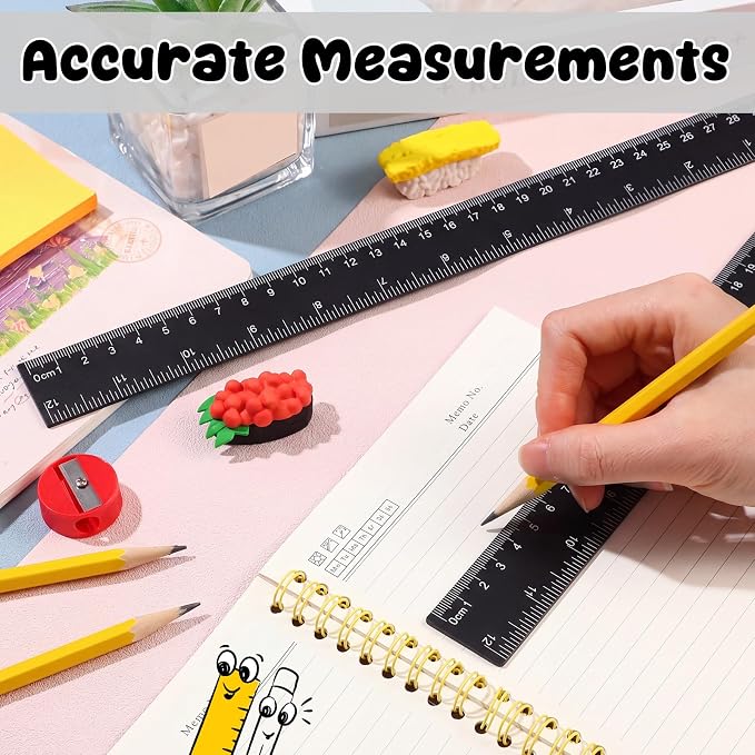 EBOOT 2 Pack Plastic Ruler Straight Clear Measuring Tool,Black,12 Inch