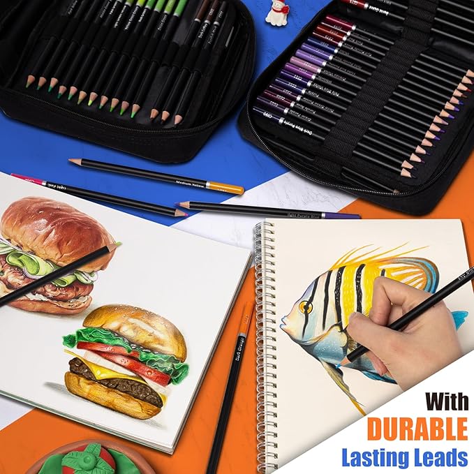 Drawdart 120 Colored Pencils for Adult Coloring Books, Professional Soft Core Drawing Sketching Shading Pencils Set with Zipper Case, Coloring Pencils for Adults, Artists, Professionals and Colorists