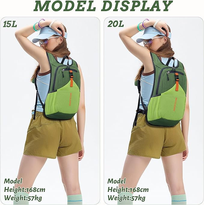BECOJADDE 15L Small Hiking Backpack for Men Women Foldable Packable Back Pack Ultralight Hiking Daypack for Travel Camping Outdoor, Olive Green