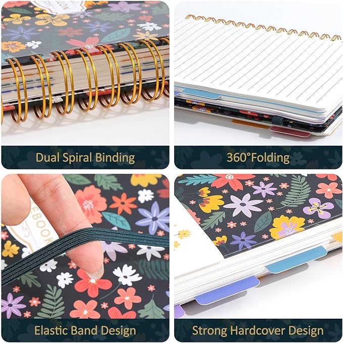 Hardcover Spiral Notebook 7.1"x10" Journal with Removable Divider Tabs, 150 Pages, 5 Subject Notebook, Ideal for Women Work Stationery, Pretty Student Planner, Meetings, Essential Notebooks, Tabbed Notebook, Aesthetic Subject Journal