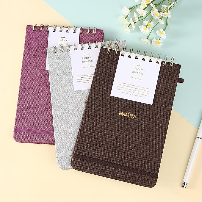 A5 Top Spiral Notebook – Hardcover Journal 160 Pages 100 GSM Thick Paper With Elastic Band & Pen Holder Steno Pads College Ruled Writing Notebooks for Work School Travel (1pack-Brown-style C)