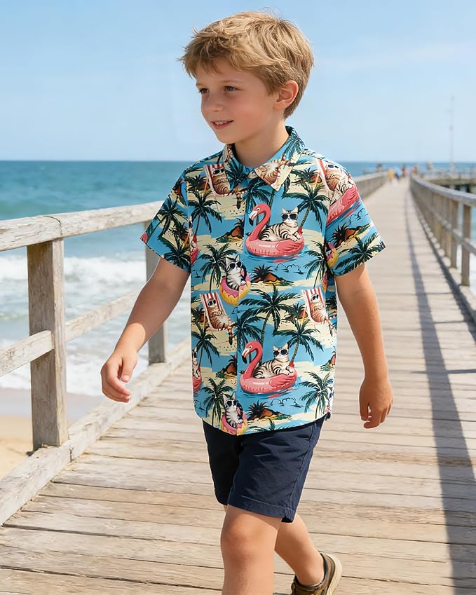 Enlifety 2-10T Kids Hawaiian Shirt Boys Short Sleeve Button Down Shirts Hawaii Summer Casual Blouse