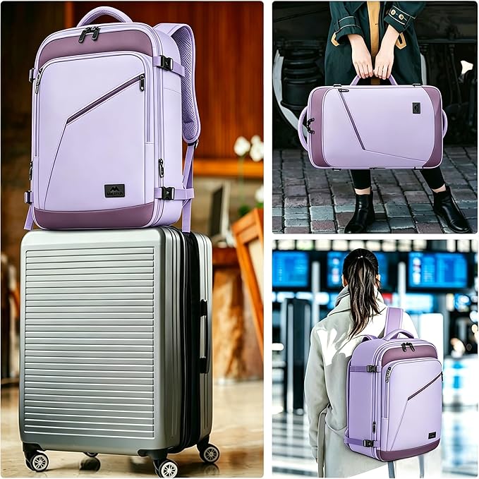 MATEIN Purple Travel Backpack, Large Capacity Carry on Backpack with Detachable Shoulder Straps, Water Resistant Personal Item Bag for Traveler, Traveling Essential for Women