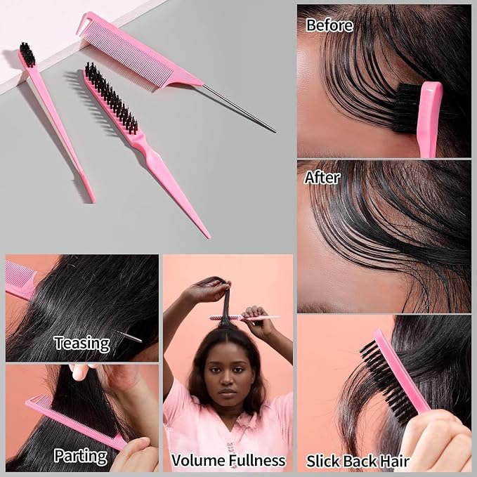 SWEET VIEW Hair Wax Stick & Slick Back Brush | Tames Flyaways, Frizz, Sleek Ponytails, Buns | Pomade/Balm/Gel Stick for Women, Styling Accessories for Girls