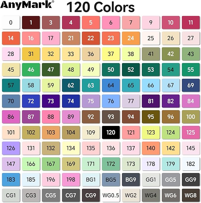 AnyMark Alcohol Markers, 120 Colors Dual Tip Art Coloring Markers Set for Adult Book Drawing Sketching Painting, Chisel & Fine, White Penholder