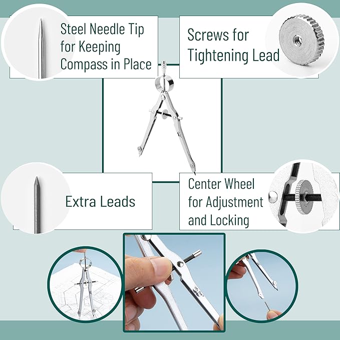Mr. Pen- Metal Protractor and Convertible Compass Set, Protractor and Compass for Math, Drawing