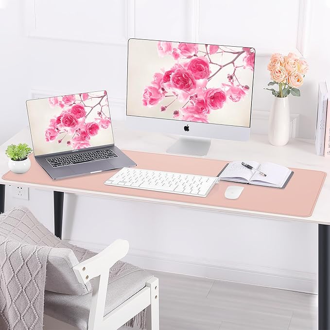 AFIING Cork Desk Mat 55" x 17", Dual-Sided Natural Cork & PU Leather Desk Pad, Non-Slip Waterproof Large Mouse Pad for Office, Home & Gaming (Pink)