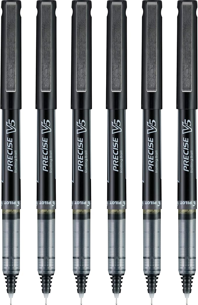Pilot, Precise V5, Capped Liquid Ink Rolling Ball Pens, Extra Fine Point 0.5 mm, Black, Pack of 6