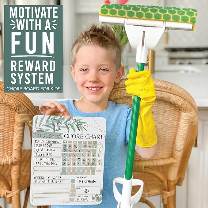 Hadley Designs Magnetic Chore Chart for Kids Multiple Kids – Dry Erase Chores Chart for Adults and Teens, Responsibility Task List for Family, Fridge Task Board Tracker at Home, Greenery Chore Board