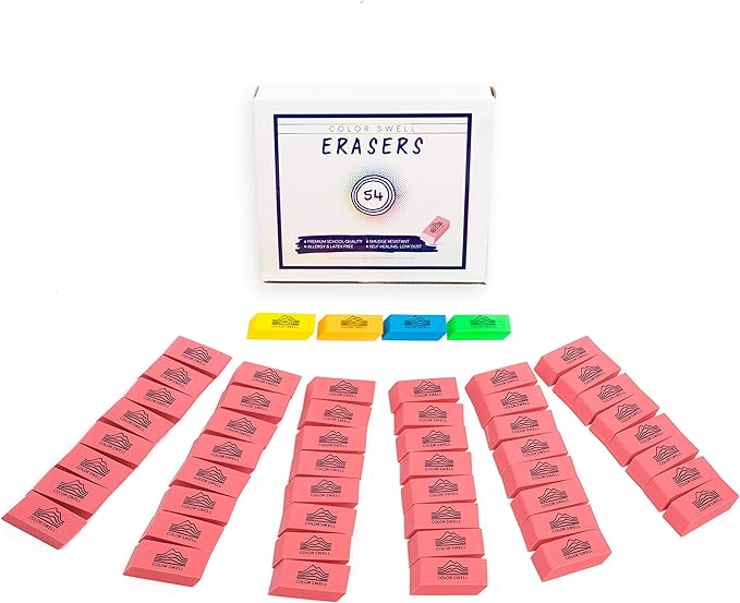 Color Swell Bulk Neon and Pink Erasers - Pink Erasers for Kids School Office 54 Pack