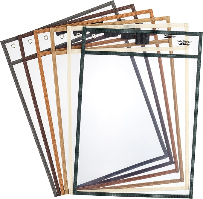 Mr. Pen- Reusable Dry Erase Pocket Sleeves, 10" x 14", 6 Pack, Desert Dusk Color, Clear Plastic Paper Sleeves, Ticket Holders, Clear Plastic Sheet Protectors, Teacher, School, Classroom Supplies
