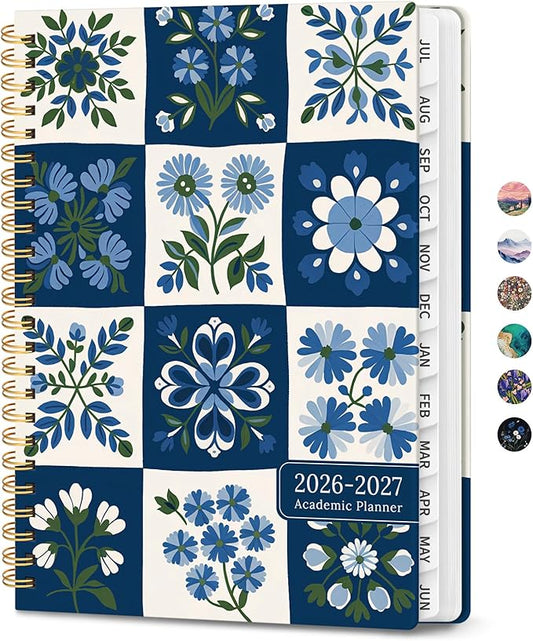 Planner 2026-2027, Monthly and Weekly Academic Planner July 2026 - June 2027, Hardcover Student Teacher Planning Agenda Calendar Book with Tabs, Perfect for Office School Supplies, A5 (6.3" x 8.5") - Petal Array