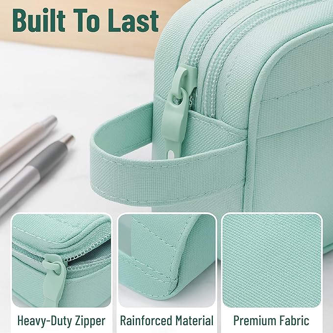 Mr. Pen Large Capacity Pencil Pouches and Bags - Mint Green School