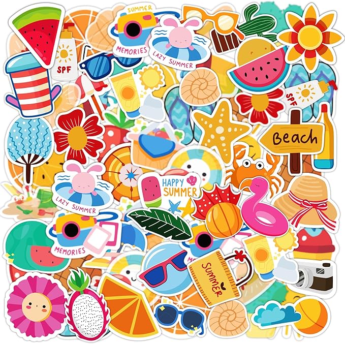 OHOME Summer Stickers | 100 PCS Hawaiian Beach Stickers for Kids - Vinyl Summer Games Toys Gifts Activities Party Favors Supplies - Tropical Crafts Bulk for Classroom Home - Travel Essential for Kids
