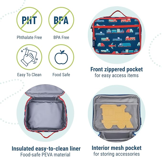 Wildkin Kids Insulated Lunch Box, Keeps Food Hot or Cold, BPA-Free with Mesh Pockets & Easy-Clean Lining – Ideal for School, Travel & Daycare – Transportation