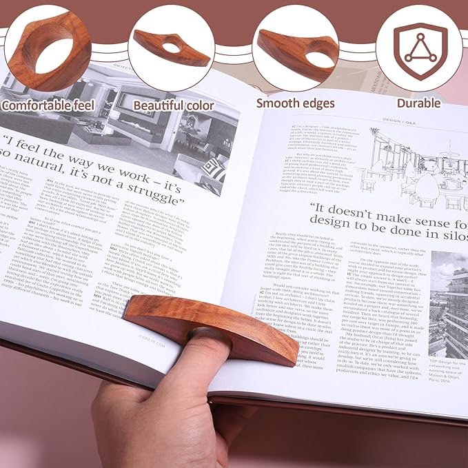 2 PCS Thumb Book Page Holder Wooden Thumb Book Page Spreader for Novel Reading, Readers, Books Lovers, Bookworms, Literary Gifts, Read Accessories