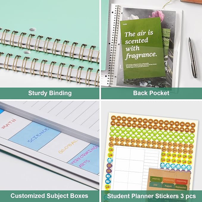 Student Planner 2026-2027 - School 2026-2027 Planner with Customized Subject Boxes, July 2026 - June 2027, 8.5" × 11", Academic for School, 3 Different Stickers, Back Pocket