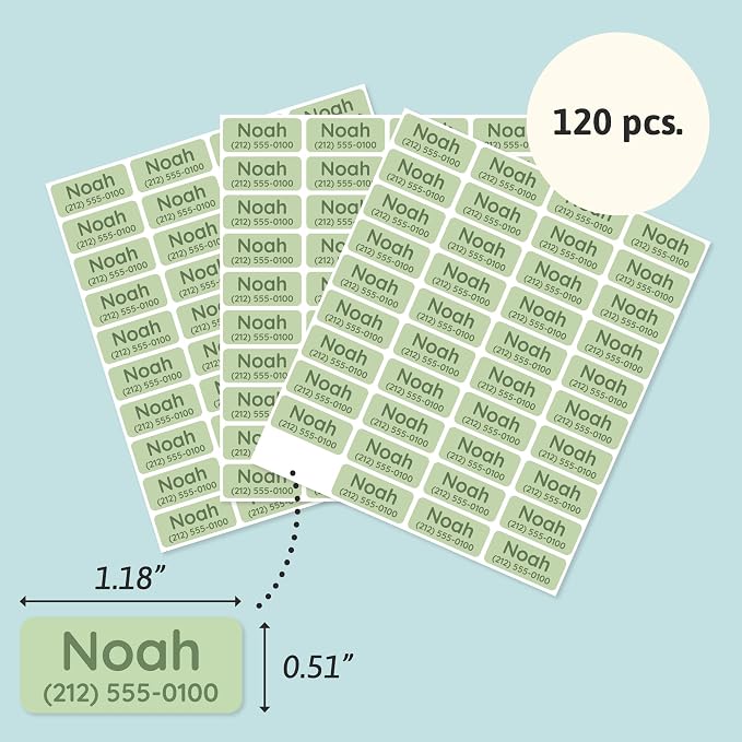 TeddyLabels - Clothing Labels for Nursing Home (120) – Self-Adhesive Name Tags for Clothes and Personal Items. Personalized Labels for Daycare, Nursing Homes, and Laundry Use - Light Green