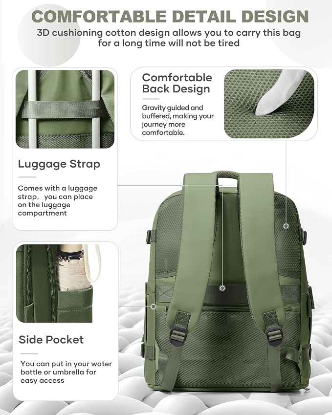coowoz Travel Backpack Carry On for Women Man Gym Backpack with Laptop Compartment Mochila de Viaje Teacher Personal Item Backpacks Rucksack Airplane Accessories Must Haves,Gray Green Small