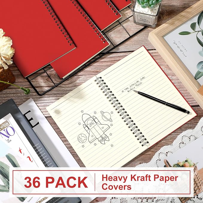 Yahenda 36 Pcs Spiral Notebooks, 1 Subject, Wide Ruled, Red