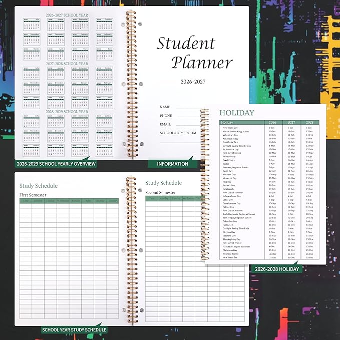 Student Planner 2026-2027 Monthly & Weekly School Planner 2026-2027 Student Planners Academic Year for Middle and High School, Aug 2026 - Jun 2027, 8.2" x 10.7", Academic Planners with Stickers & 3-Hole Punched - Multi