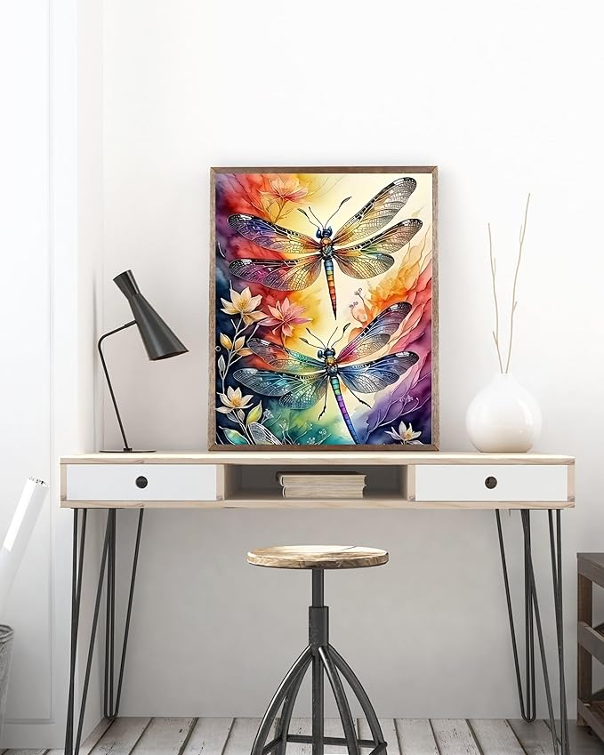 5DDIYART Dragonfly Paint by Numbers for Adults Beginner, Paint by Number Kits on Canvas, Paint by Easy Acrylic Oil Painting Home Wall Decor 12x16inch