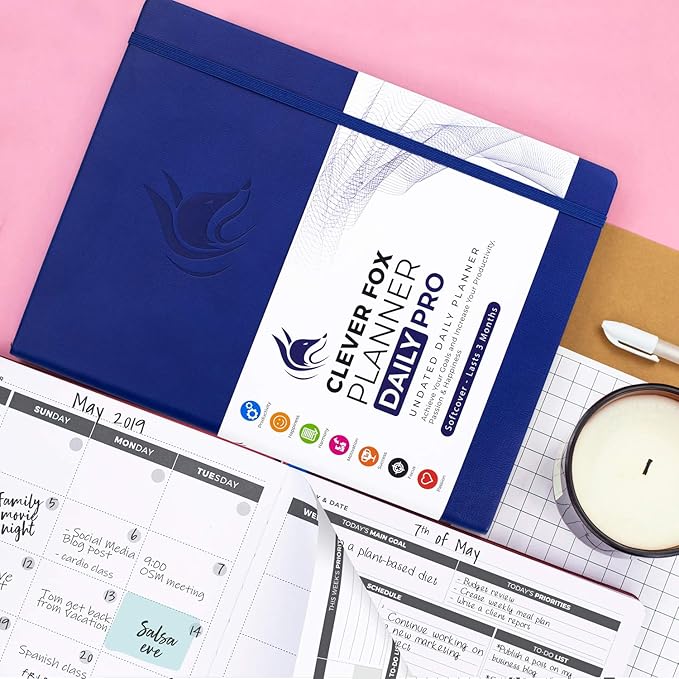 Clever Fox Planner Daily PRO - 8.5 x 11" A4 Size Daily Life Planner and Gratitude Journal to Increase Productivity, Time Management and Hit Your Goals - Undated - Lasts 3 Months (Royal Blue)