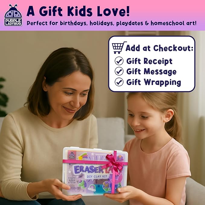 PURPLE LADYBUG Eraser Lab Mermaid & Unicorn Eraser Making Kit - Birthday Gift for Girls Ages 5-10, Make Your Own DIY Clay Eraser Kit, Gift for 7 Year Old Girl, Back to School Supply