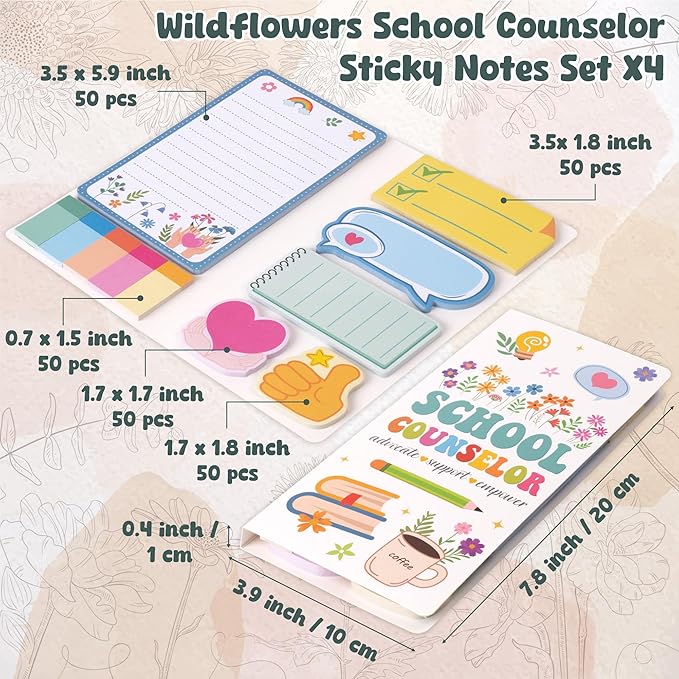 B1ykin School Counselor Sticky Notes Set - Advocate Support Empower Self-Stick Notes Pad, 550 Sheets Writing Memo Pages Sticky Notepad for Teacher Appreciation Gifts, School Office Party Favors (4Pcs)