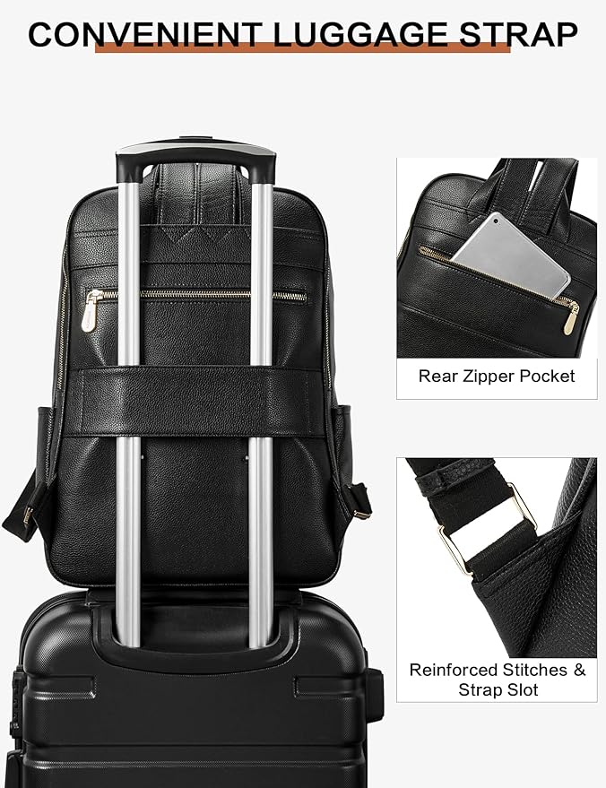 BOSTANTEN Genuine Leather 15.6 inch Laptop Backpack Purse for Women College Casual Backpack Travel Bag