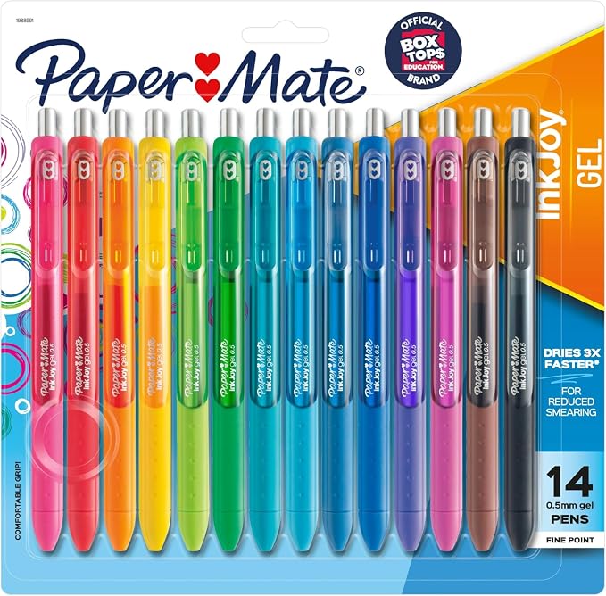 Paper Mate InkJoy Pens,Gel Pens,Fine Point (0.5 mm),Assorted,- Back to School,Teacher Supplies,Writing,Journaling,14 Count (Pack of 12)