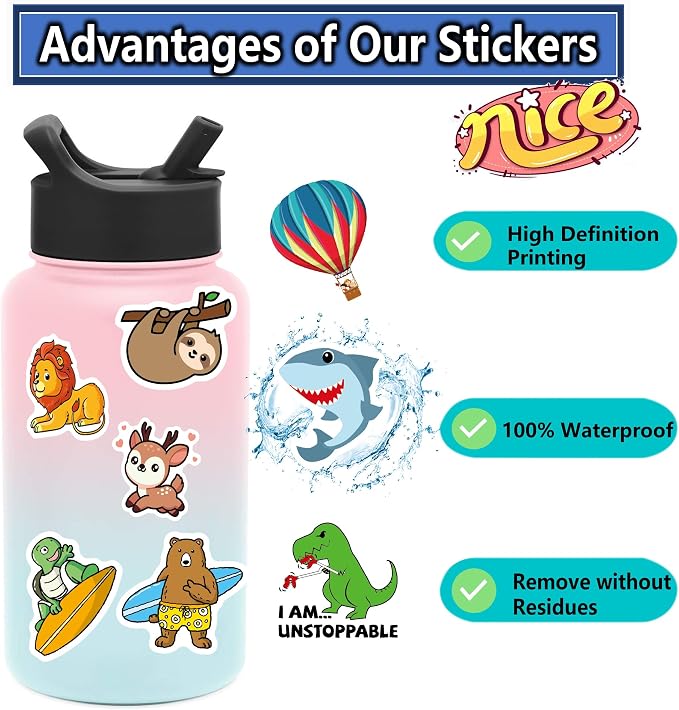 Stickers for Water Bottles, 400PCS Water Bottle Stickers for Kids, Waterproof Vinyl Stickers, Cute Stickers Pack