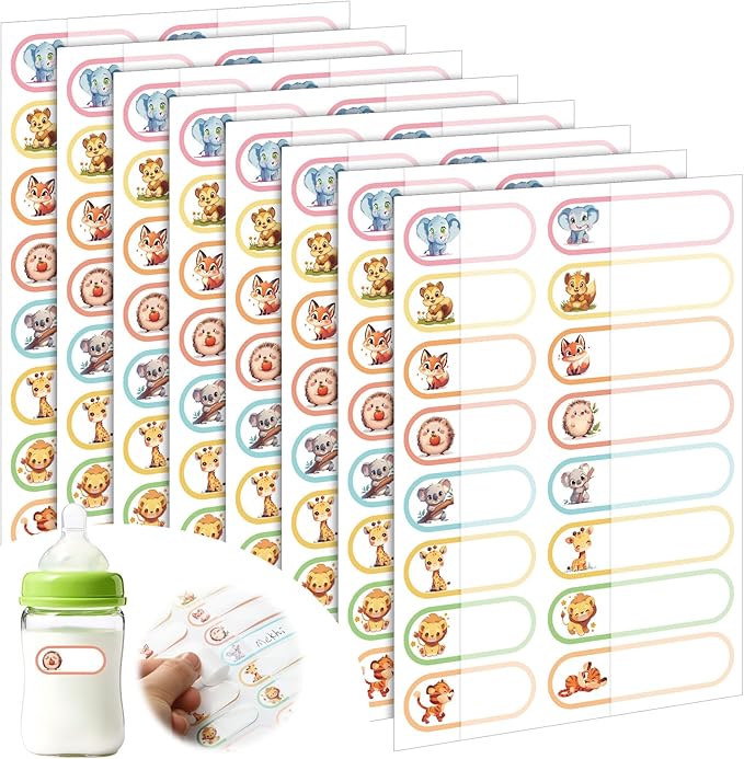 Waterproof Name Labels for Kids Daycare 320 Pcs, Animal | Self Adhesive Baby Water Bottle Stickers for School Supplies, Self Laminating, School Name Stickers for Lunch Boxes
