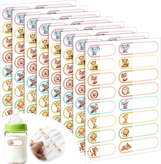Waterproof Name Labels for Kids Daycare 320 Pcs, Animal | Self Adhesive Baby Water Bottle Stickers for School Supplies, Self Laminating, School Name Stickers for Lunch Boxes