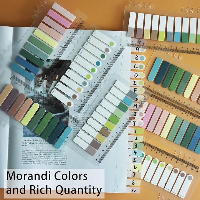 YOUDEFUL 1600pcs Translucent Sticky Note Tabs, Morandi Page Markers for Annotating Books,Repositionable Book Flags Tabs Strip with Binders, Clear Sticky Notes,Page Tabs,Index Tabs