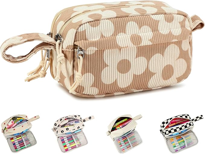 Bluboon Big Capacity Pencil Case Pencil Pouch Pen Case School Supplies Cute Pencil Box Pencil Bag for Teen Girls Boys Women Man (Flower Brown)