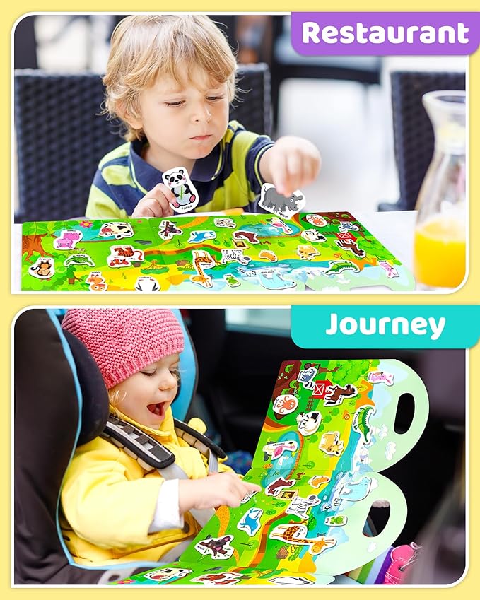 Benresive Reusable Sticker Book for Toddlers, Stickers for Kids, Travel Toys for Arts & Crafts Activities, Birthday Gift for Boys & Girls, Animals Themes