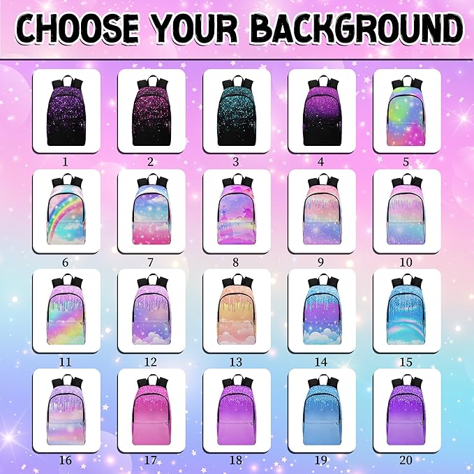 M YESCUSTOM Custom School Backpack for Girls with Name Shining Girls Backpack Multi Color Personalized Elementary Bookbag for Teen Shoulder Bag Children Travel Backpack Daypack Bag for School College