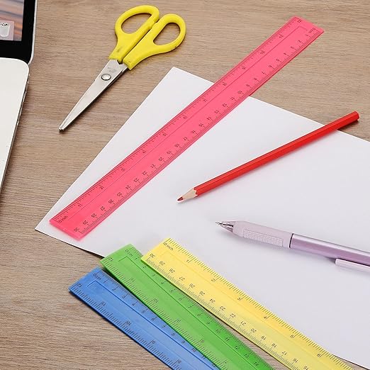 HARFINGTON 20pcs Plastic Rulers 12" (30cm) Clear Straight Ruler Measuring Tool Inches and Centimeters for Home Office Classrooms Drafting, Yellow