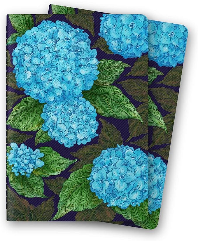 Stitched Composition Notebooks 2-Pack with Unique Art Designed Cover, A5 Lined Diary (8.2"L*5.5"W), Lay Flat Design, Thicked Paper Writes Smoothly for School and Office (Blue Hydrangea)