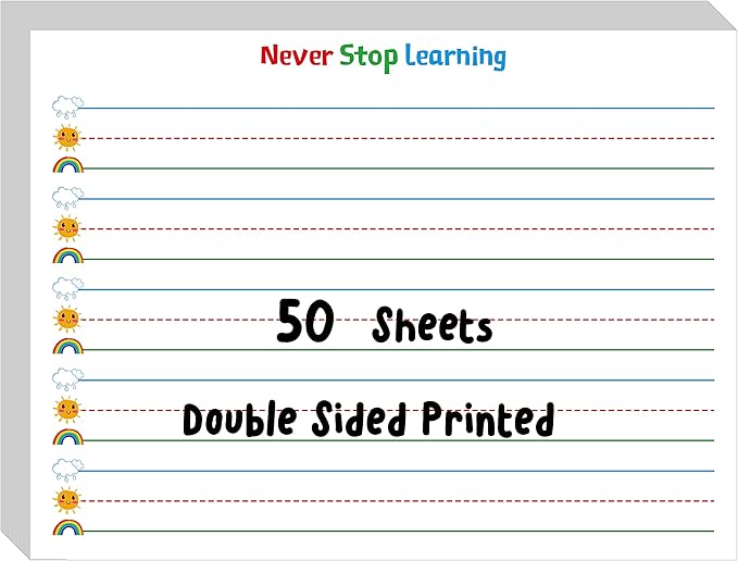 50 Sheets Ruled Writing Paper, Double-Sided Printing Skip-A-Line Ruled Writing Paper with Dotted Lines Handwriting Practice Paper 1” line spacing for Kindergarten Toddlers Kids (11” x 8.3”)